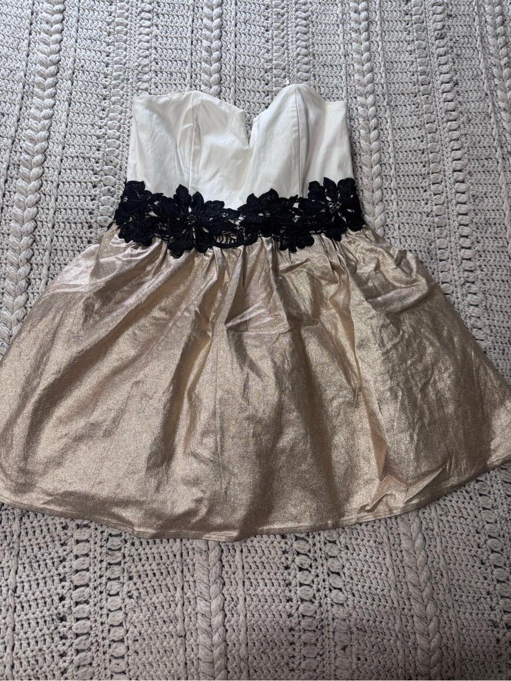 Mustard Seed Strapless Ivory Bodice with Gold Skirt and Black Lace Waist